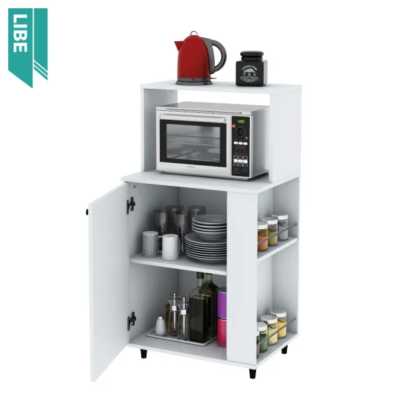 Rack para microondas CENTRO ESTANT, 1.15Mts, con vajillero, blanco. - Mod. KP60BL
