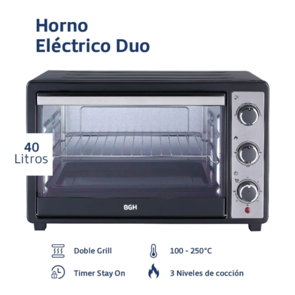 Horno eléctrico BGH, 40lts, con grill. - Mod.  BHE40M23N