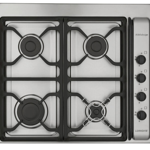 Anafe a gas LONGVIE, 60cm, 4 hornallas, acero inoxidable. - Mod. A6600XF