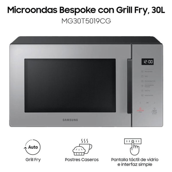 Microondas SAMSUNG, con grill fry, 30lts, bespoke, gris. - Mod. MG30T5019CG