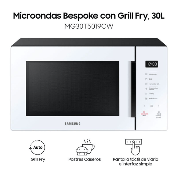 Microondas SAMSUNG, con grill, 30lts, blanco bespoke. - Mod.  MG30T5019CW
