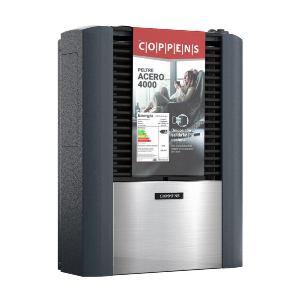 Calefactor a gas COPPENS, 4000kcal, multigas con salida. - Mod. PELTRE ACERO 4000TB