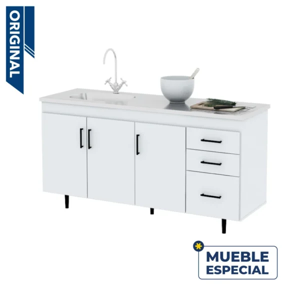 Bajo mesada CENTRO ESTANT, 160cm, blanco. - Mod. BM161BL