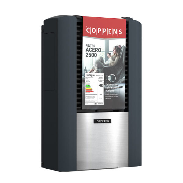 Calefactor a gas COPPENS, 2500kcal, multigas con salida. - Mod. PELTRE ACERO 2500TBU