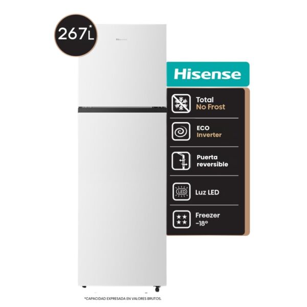 Heladera no frost HISENSE, 250lts, inverter, blanca. - Mod. RT3N250NAW
