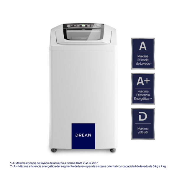 Lavarropas automático DREAN, carga superio, 6,5kg 800rpm. - Mod. CONCEPT NEO FUZZY - 658B