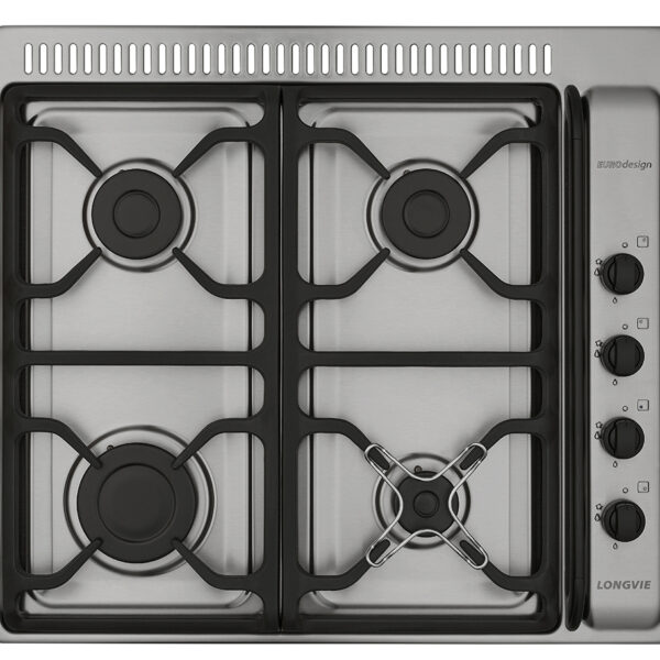 Anafe a gas LONGVIE, 4 hornallas, inoxidable, fundición, con rejilla ventilación - Mod. A6600RXF