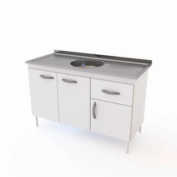 Bajo mesada DELOS, 120cm, 3 puertas 1 cajón, blanco. - Mod. DL602BR
