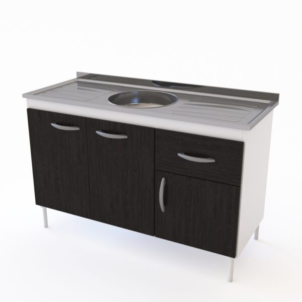 Bajo mesada DELOS, 120 cm, 3 puertas 1 cajón, blanco y roble. - Mod. DL602BRT
