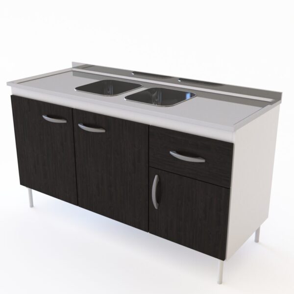 Bajo mesada DELOS, 140 cm, 3 puertas 1 cajón, rustico y blanco. - Mod. DL604BRT