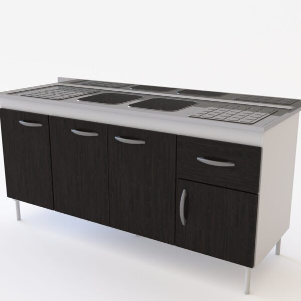 Bajo mesada DELOS, 160cm 4 puertas 1 cajón, blanco y roble. - Mod. DL606BRT