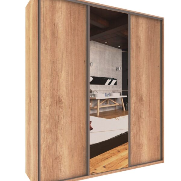 Placard DELOS 3 puertas corredizas con espejo color roble. - MOd. DLE363RNN