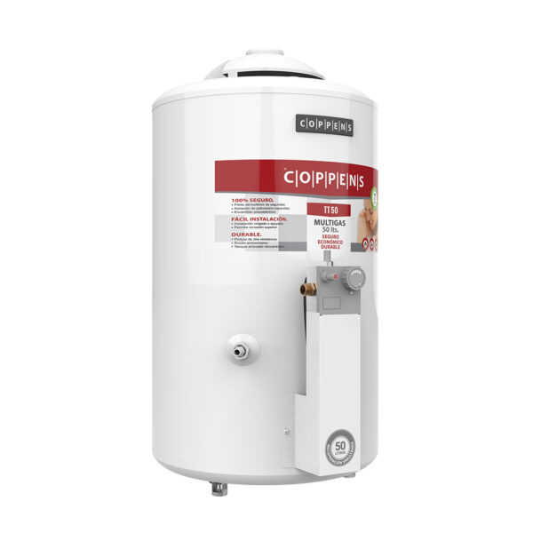 Termotanque a gas COPPENS 50 litros recuperación simultánea conexión superior. - Mod. TT50