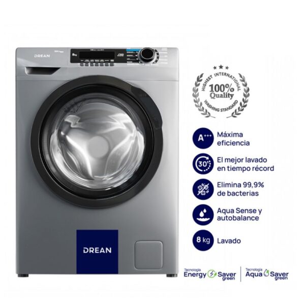 Lavarropas automático DREAN carga frontal 8kg inverter color silver. - Mod. LCFDR0814SG0