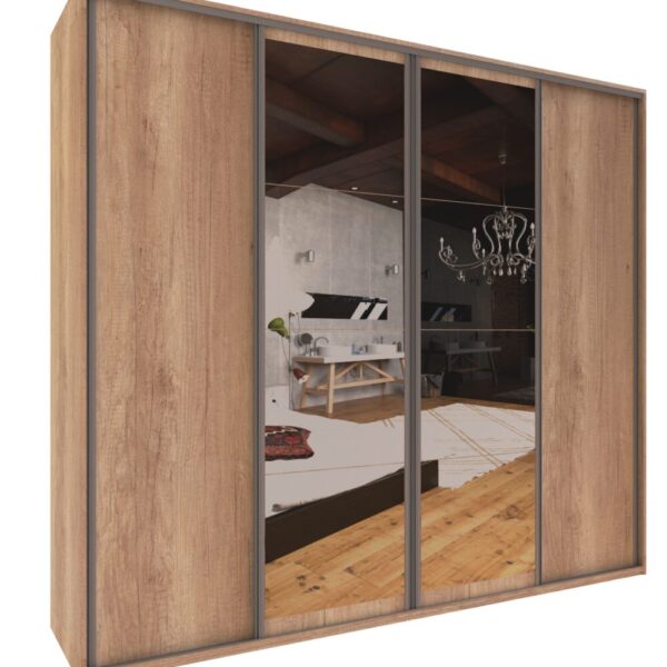 Placard DELOS 4 puertas corredizas con espejos color Roble Nebraska Natural. - Mod. DLE364RNN