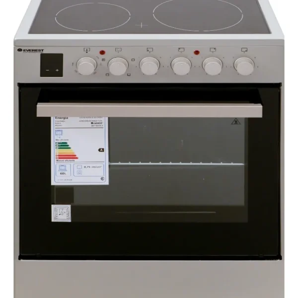 Cocina eléctrica EVEREST vitrocerámica con horno de 60 litros color gris. – Mod. BCF1000.60S