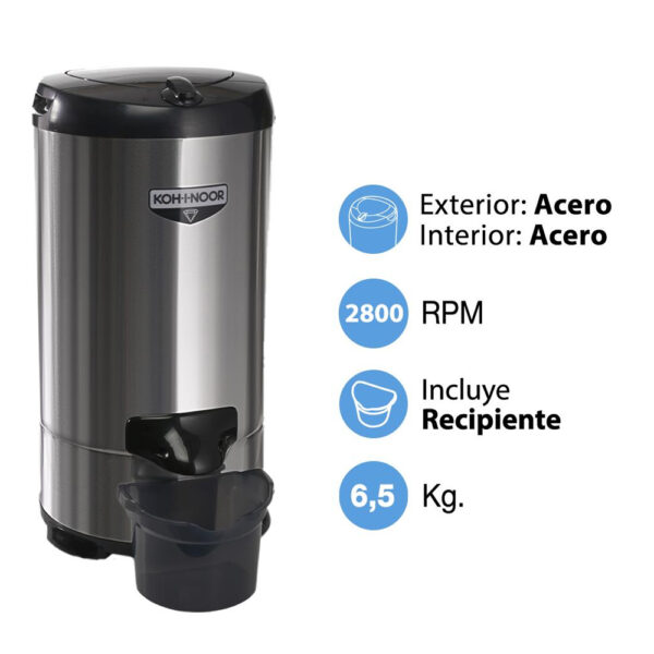 Secarropas KOHINOOR centrífugo 6,5kg acero. - Mod. A-665