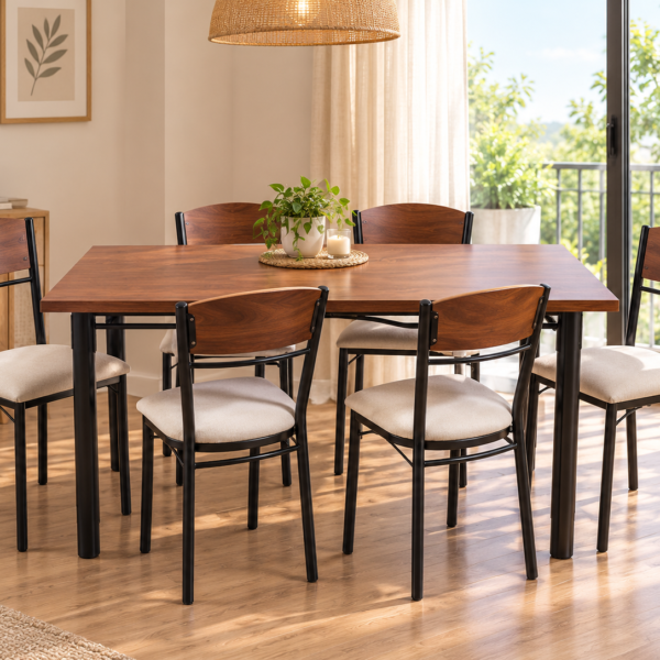 Juego de comedor RINA 1,40mts 6 sillas danisa. - Mod. SET 4