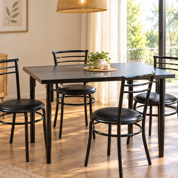 Juego de comedor RINA mesa 1,20 mts 4 sillas vienes. - Mod. SET 1