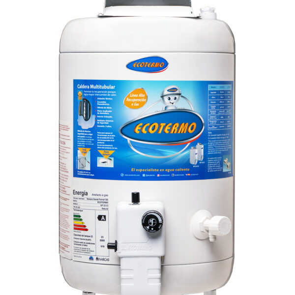 Termotanque a gas ECOTERMO 23 lts conexión inferior gas natural alta recuperación. - Mod. TECO2NI023