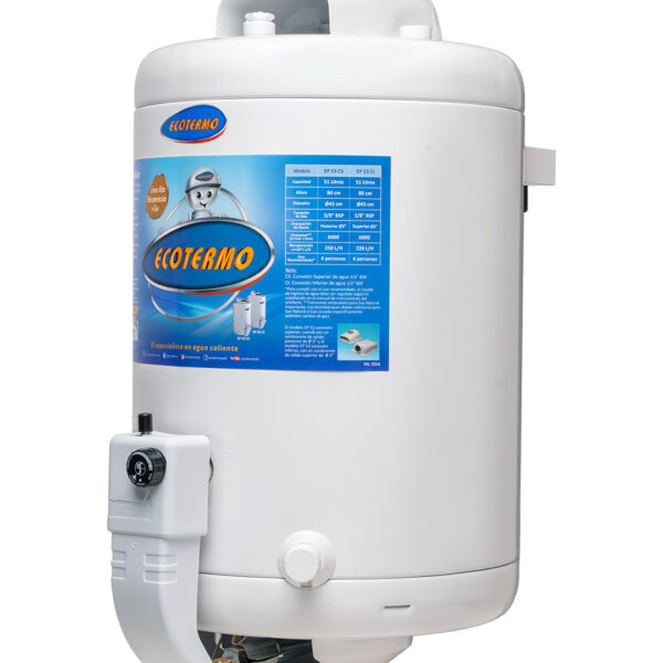 Termotanque a gas ECOTERMO 53 litros gas natural conexión superior alta recuperación. - Mod. TECO2NS053